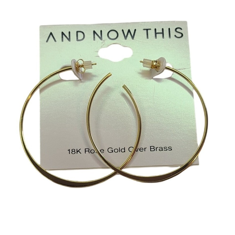 AND NOW THIS 18K Rose Gold Over Brass Hoop Earrings New on Card
